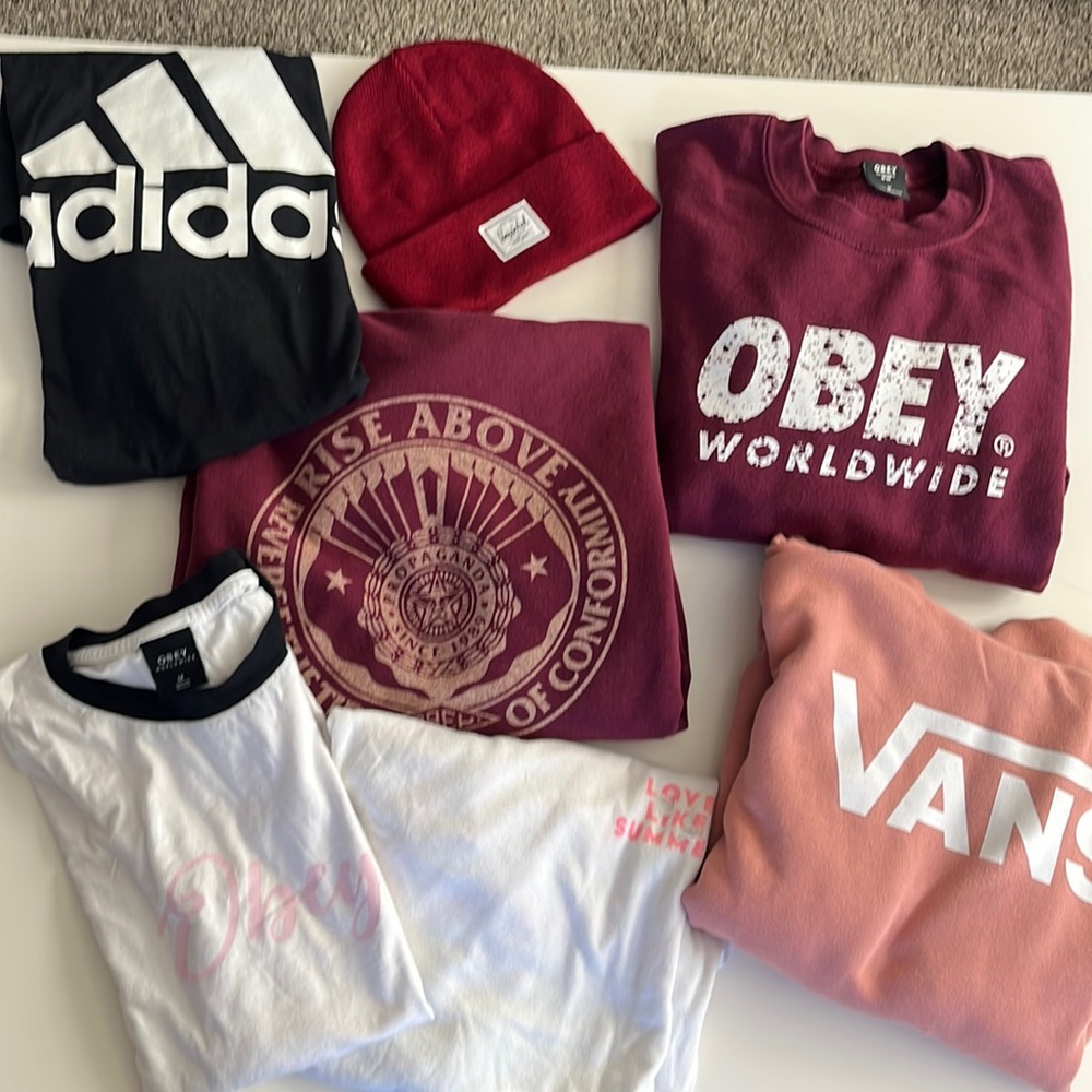 Collection of 7 items bundled together. Obey, Herscel, Billabong, VANS.  Medium